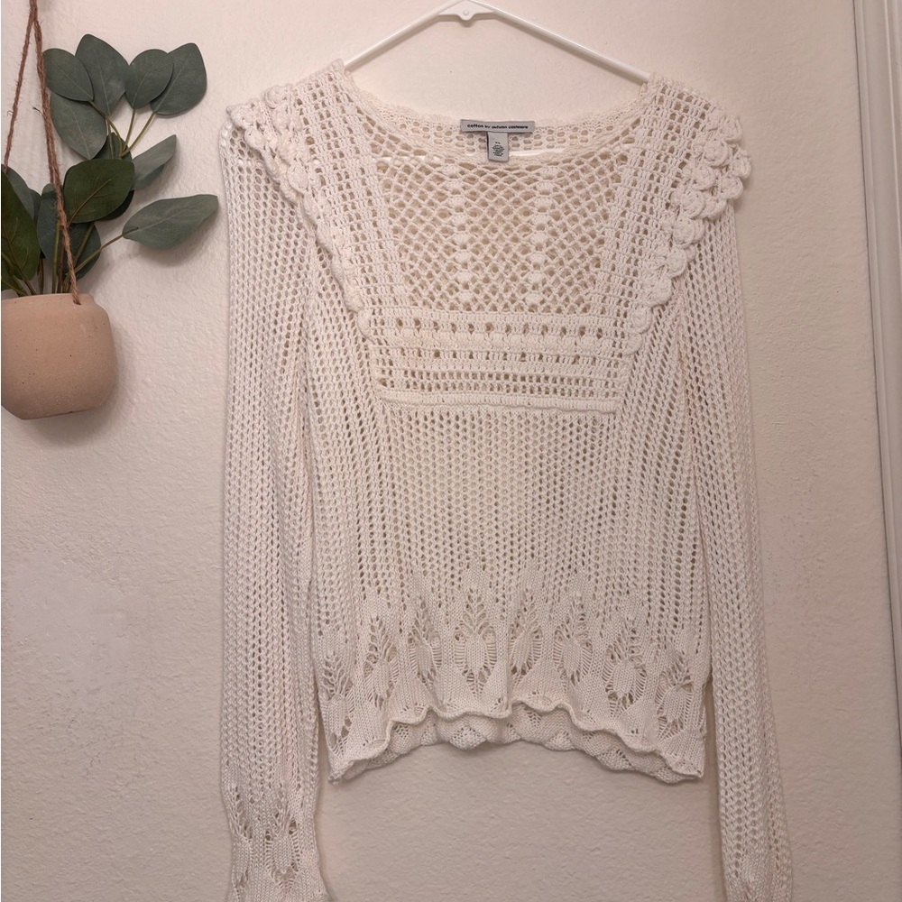 Autumn Cashmere Ivory Open-Knit Crochet Pullover